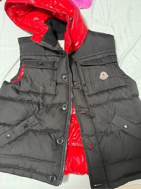 Moncler Black Jacket with Bright Red Interior